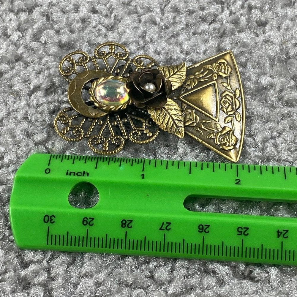 Angel Pin Brooch Marked KC Vintage Gold Tone Halo Rose Flower Guardian Christian - Picture 10 of 13